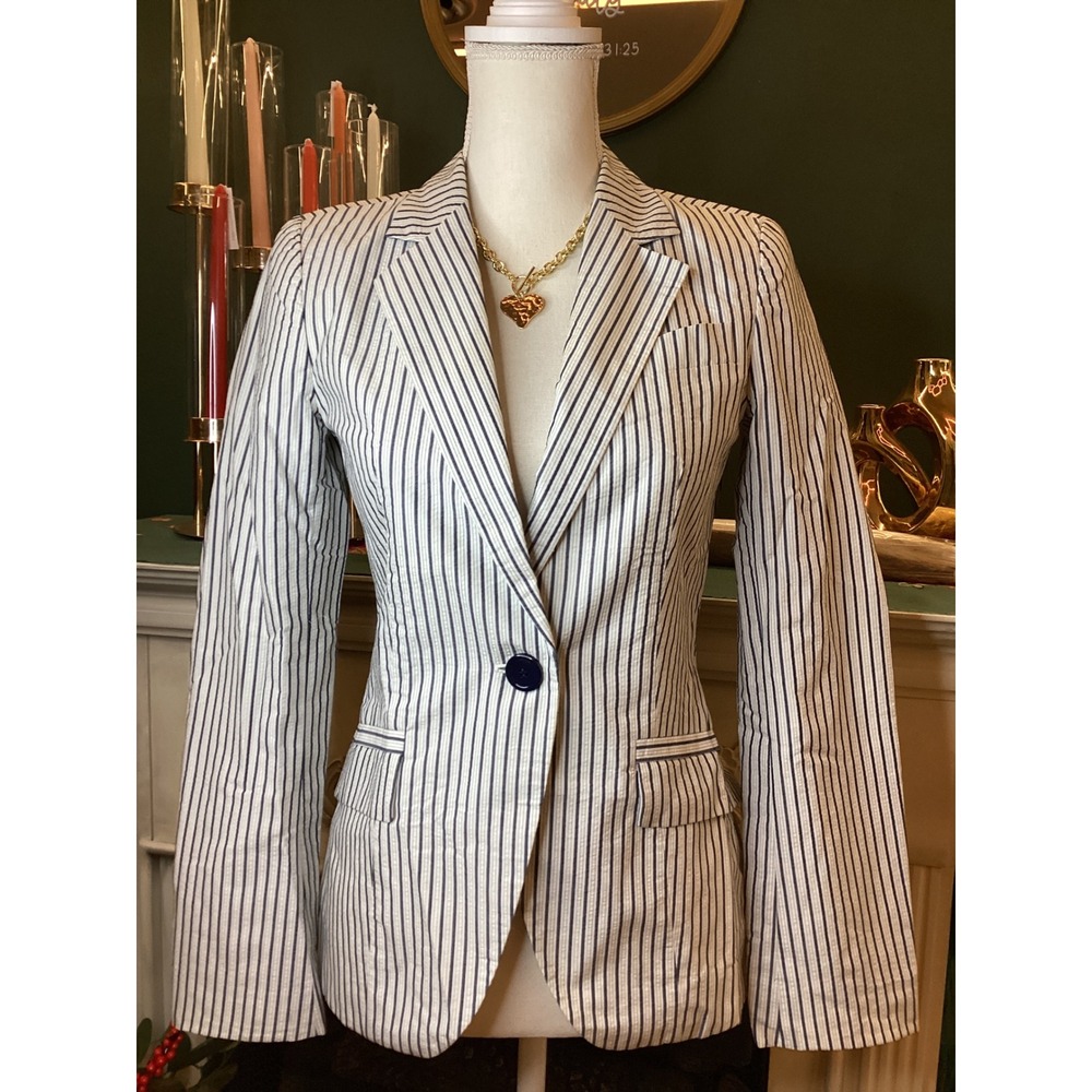ZARA BASIC Women's Navy‎ White Pinstripe Blazer Jacket Size XS